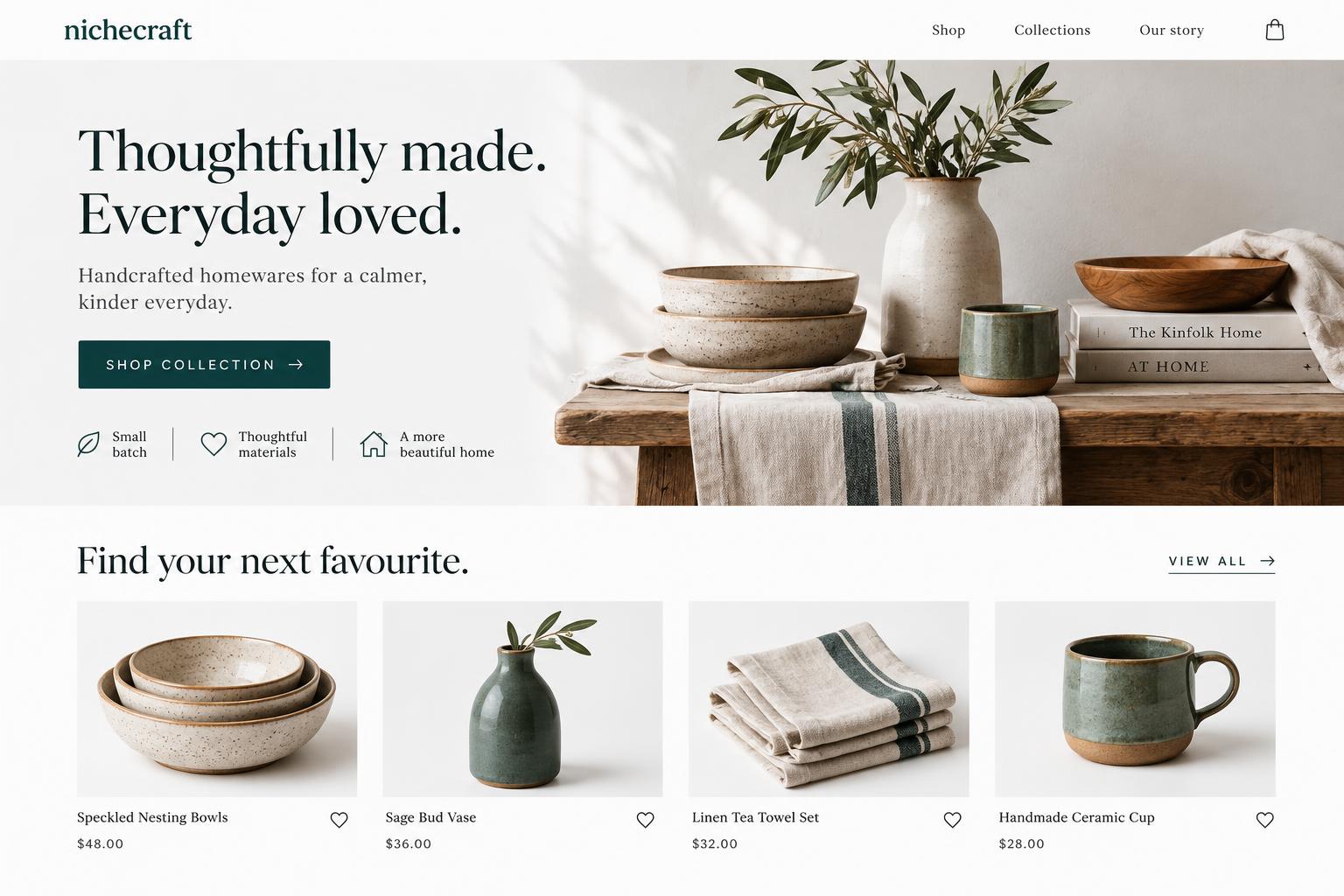 Illustrative demo website screenshot for NicheCraft, not a live website capture